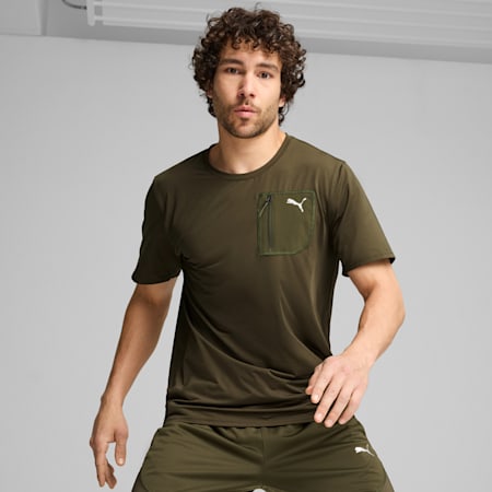 Men's Poly Cargo Tee, Dark Olive, small-AUS