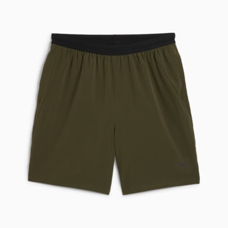 ENERGY 7-Stretch Men's Woven Shorts, Dark Olive, small-AUS