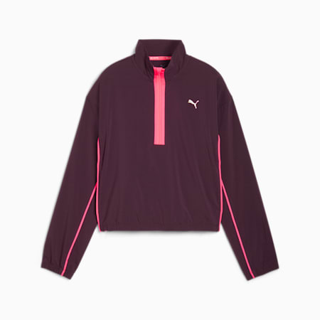 RUN For Her Woven Women's Half-Zip, Midnight Plum-Sunset Glow, small-NZL