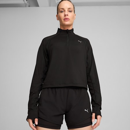 PUMA RUN CLOUDSPUN Quarter-Zip Women's Top, PUMA Black, small-AUS