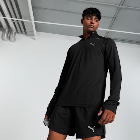 Polo manga larga y cierre RUN CLOUDSPUN para hombre, PUMA Black, small-PER