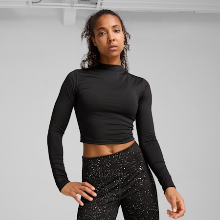 INTERGALACTIC Long Sleeve Crop Top Women, PUMA Black, small-IDN