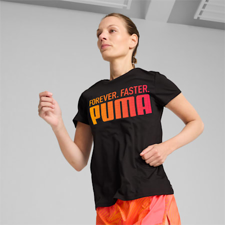 PUMA RUN Fav T-shirt met print voor dames, PUMA Black, small