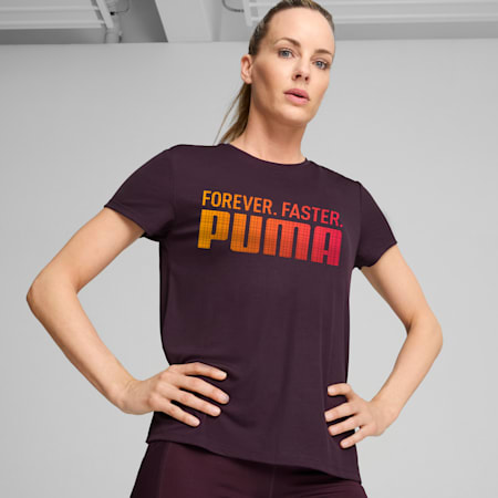 PUMA RUN Fav Graphic Tee Women, Midnight Plum, small-SEA