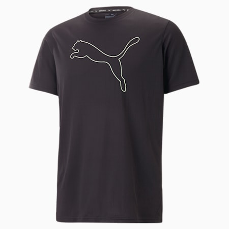 Performance Cat Men's Training Tee, PUMA Black-Fizzy Lime-Fizzy Lime, small-IDN