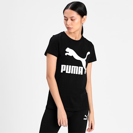 Classics Logo Women's  T-shirt, Puma Black, small-IND