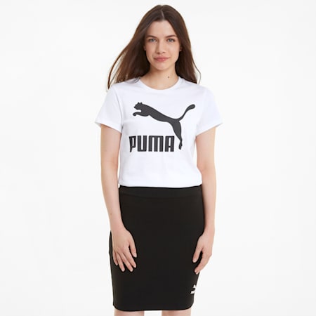 เสื้อยืดคอกลมผู้หญิง Classics Logo Tee, Puma White, small-THA