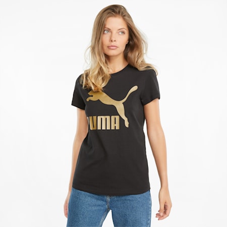 Classics Logo Women's Tee, Puma Black-gold, small-PHL