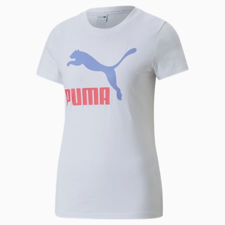 Classics T-shirt met logo dames, Puma White-lavender pop, small
