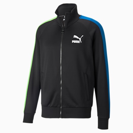 Iconic T7 Regular Fit Men's Track Jacket, Puma Black-Green-Blue, small-IND