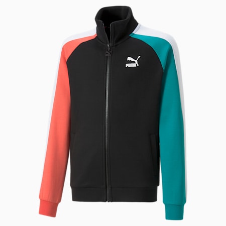 Iconic T7 Youth Track Jacket, Puma Black-Deep Aqua, small-PHL