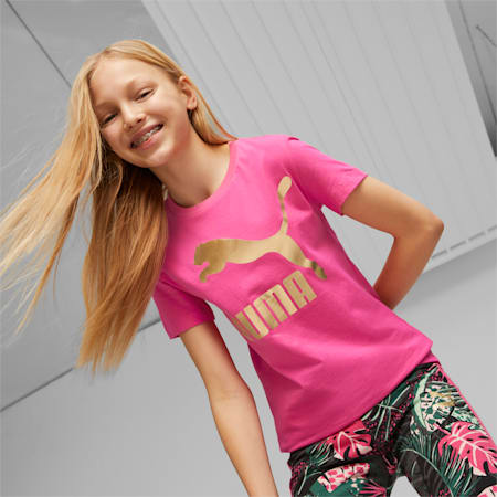 Classics Logo Tee Youth, Glowing Pink, small-THA