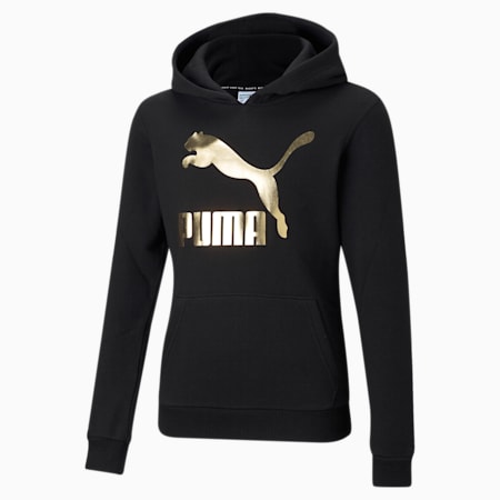 Felpa con cappuccio Classics Logo Youth, Puma Black-foil, small