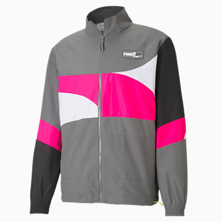 Formstrip Woven Men's Basketball Jacket, CASTLEROCK-Pink Glo, small-IND