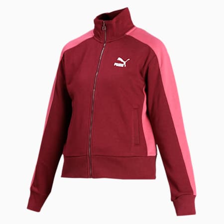Classic T7 Women's Track Jacket, Burgundy, small-IND