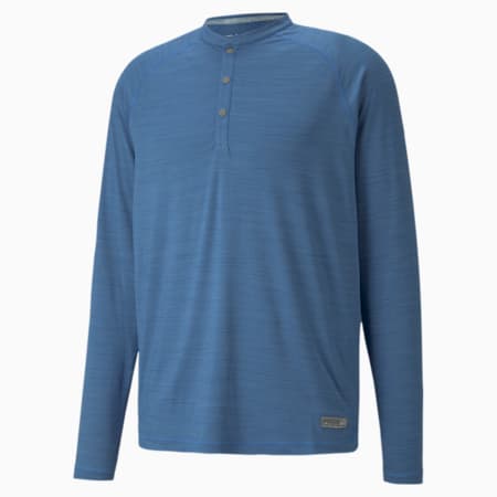 Excellent Golf Wear Cloudspun LS Henley Men's Shirt, Federal Blue Heather, small