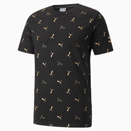Classics Graphics AOP Regular Fit Men's T-Shirt, Puma Black-Gold, small-IND