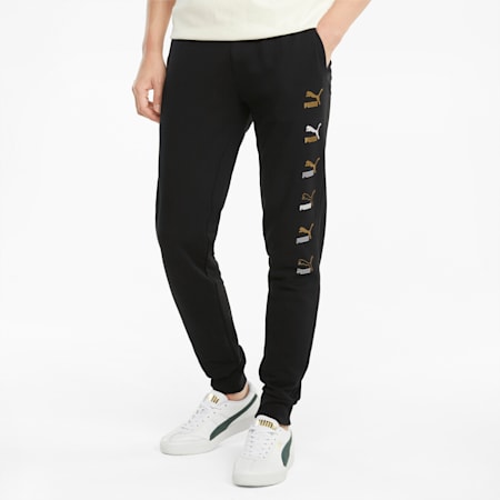 CG Placement French Terry Men's Pants, Puma Black-Gold, small-SEA