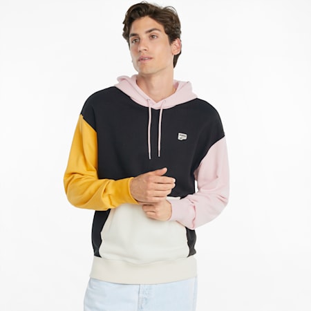 PUMA Downtown color block logo hoodie in beige