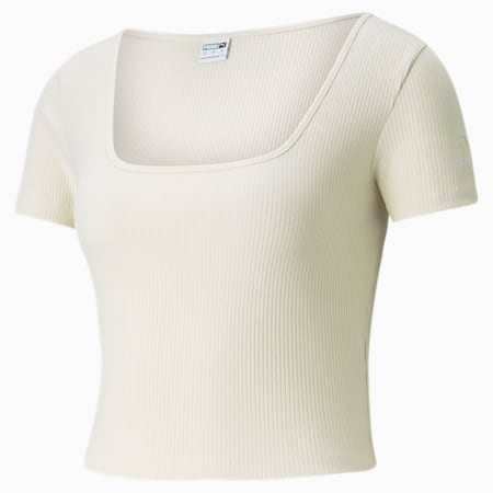 Classics Ribbed Fitted Women's Tee, Ivory Glow, small-AUS