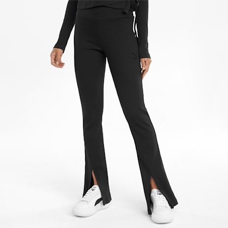 Classics Ribbed Women's Slit Pants, Puma Black, small-AUS