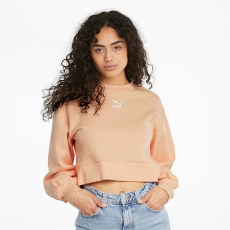 Classics Puff Sleeve Relaxed Fit Women's Sweat Shirt, Peach Parfait, small-IND