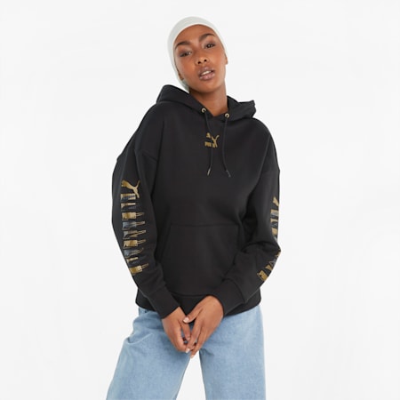 Classics Graphics Women's Hoodie, Puma Black-Gold, small-SEA