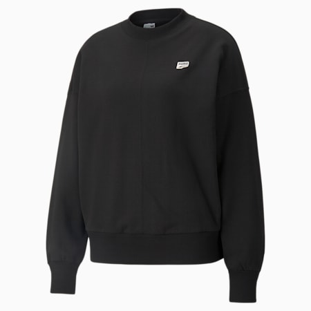 Downtown Oversized Crew Loose Fit Women's Sweat Shirt, Puma Black, small-IND
