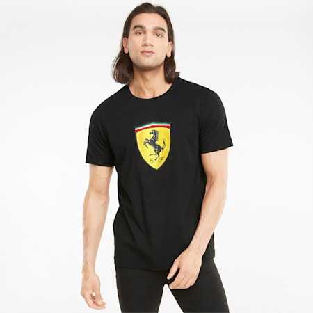 Ferrari Race Colourblock Shield Regular Fit Men's T-Shirt, Puma Black, small-IND