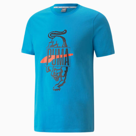 Qualifier Kurzarm-Basketball-T-Shirt für Herren, Bleu Azur, small