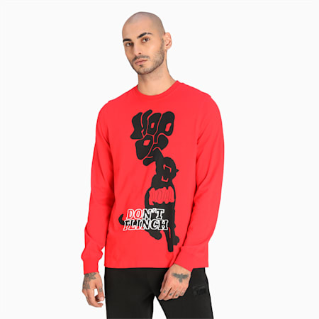 Scouted Long Sleeve Men's Basketball T-Shirt, High Risk Red, small-IND