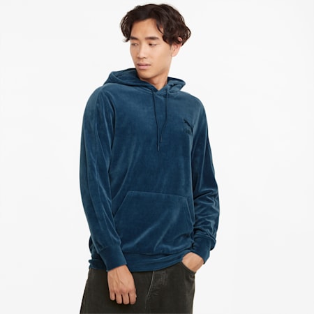Iconic T7 Velour Men's Hoodie, Intense Blue, small-IND