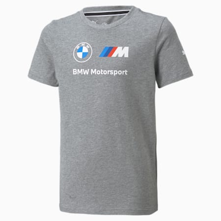BMW M Motorsport Essentials logo-T-shirt voor jongeren, Medium Gray Heather, small