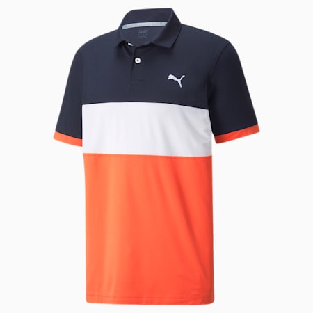 CLOUDSPUN Highway Men's Golf Polo Shirt, Navy Blazer-Hot Coral, small-GBR