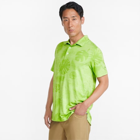 CLOUDSPUN Leaves 'n Flowers Men's Golf Polo Shirt, Greenery Heather, small