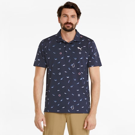 Mattr Sunnies Men's Golf Polo Shirt, Navy Blazer-Chalk Pink, small-AUS