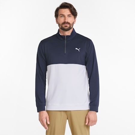 Gamer Colourblock Quarter-Zip Men’s Golf Pullover, Navy Blazer-Bright White, small