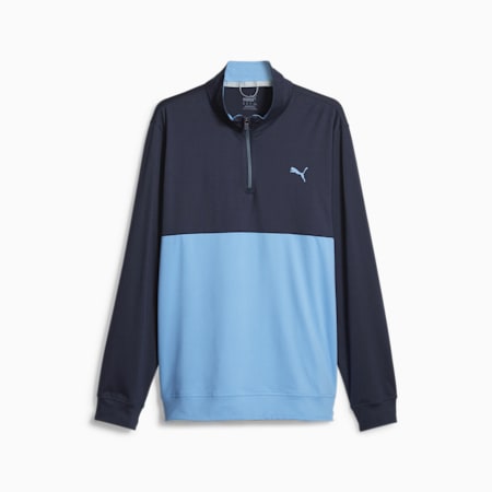 Gamer golfpullover met kleurblok en kwartrits voor heren, Navy Blazer-Regal Blue, small