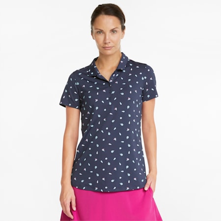 Mattr Tropics Women's Golf Polo Shirt, Navy Blazer-Festival Fuchsia, small-AUS
