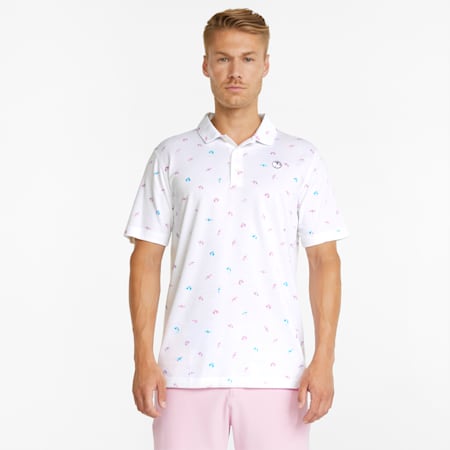AP Dancing Umbrellas Men's Golf Polo Shirt, Bright White-Algiers Blue, small-AUS