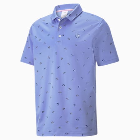 AP Dancing Umbrellas Men's Golf Polo Shirt, Lavendar Pop-Navy Blazer, small-AUS