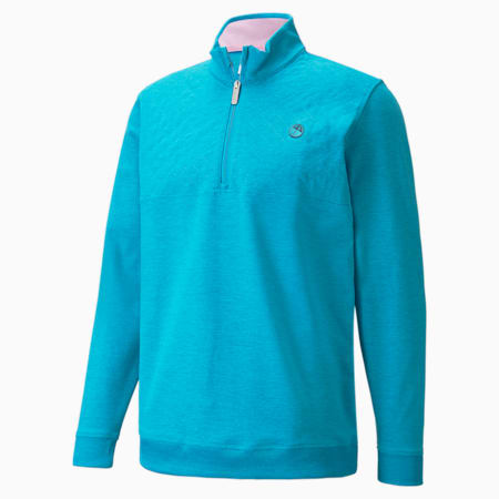 AP CLOUDSPUN Castle Quarter-Zip Men's Golf Sweater, Algiers Blue Heather, small-AUS