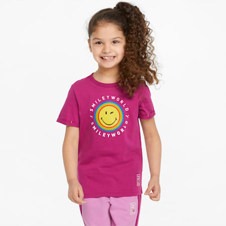 PUMA x SMILEYWORLD Kids' Tee, Festival Fuchsia, small-AUS