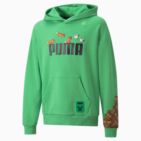 Młodzieżowa bluza PUMA x MINECRAFT z kapturem, Vibrant Green, small
