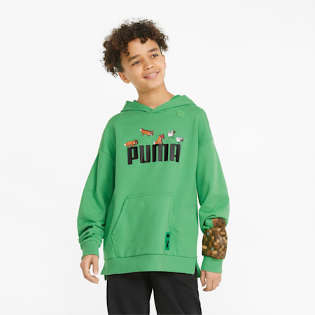 PUMA x MINECRAFT Youth Hoodie, Vibrant Green, small-PHL