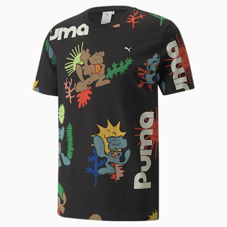 Bedrucktes Adventure Planet Herren-T-Shirt, Puma Black, small
