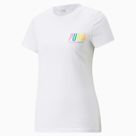 Camiseta deportiva estampada PUMA para mujer, Puma White, pequeño