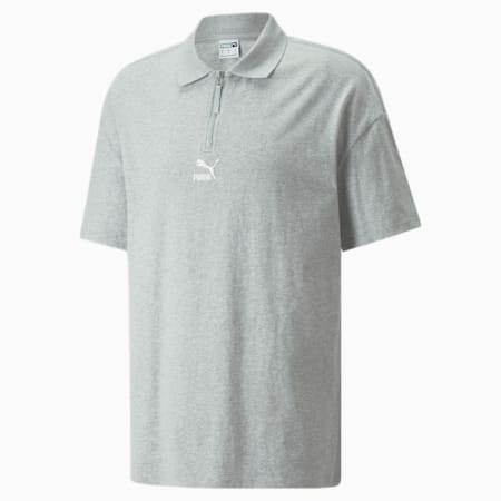 Classics Boxy Zip Men's Polo Shirt, Light Gray Heather, small