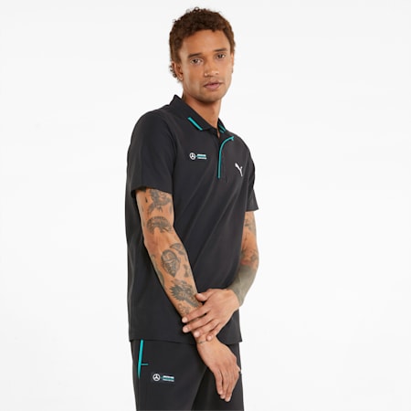 Mercedes F1 Basic Men's Polo Shirt, Puma Black, small-PHL