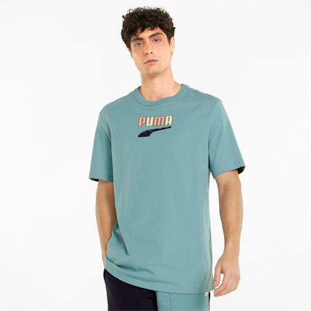 Downtown Logo Crew Neck Men's Tee, Mineral Blue, small-SEA